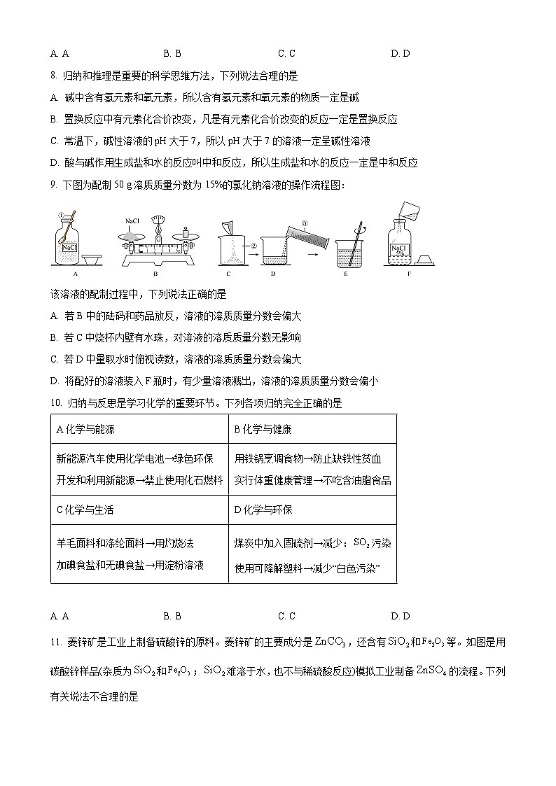 山东省东营市利津县2025-2026学年上学期期末考试九年级化学试题（原卷+解析）第3页