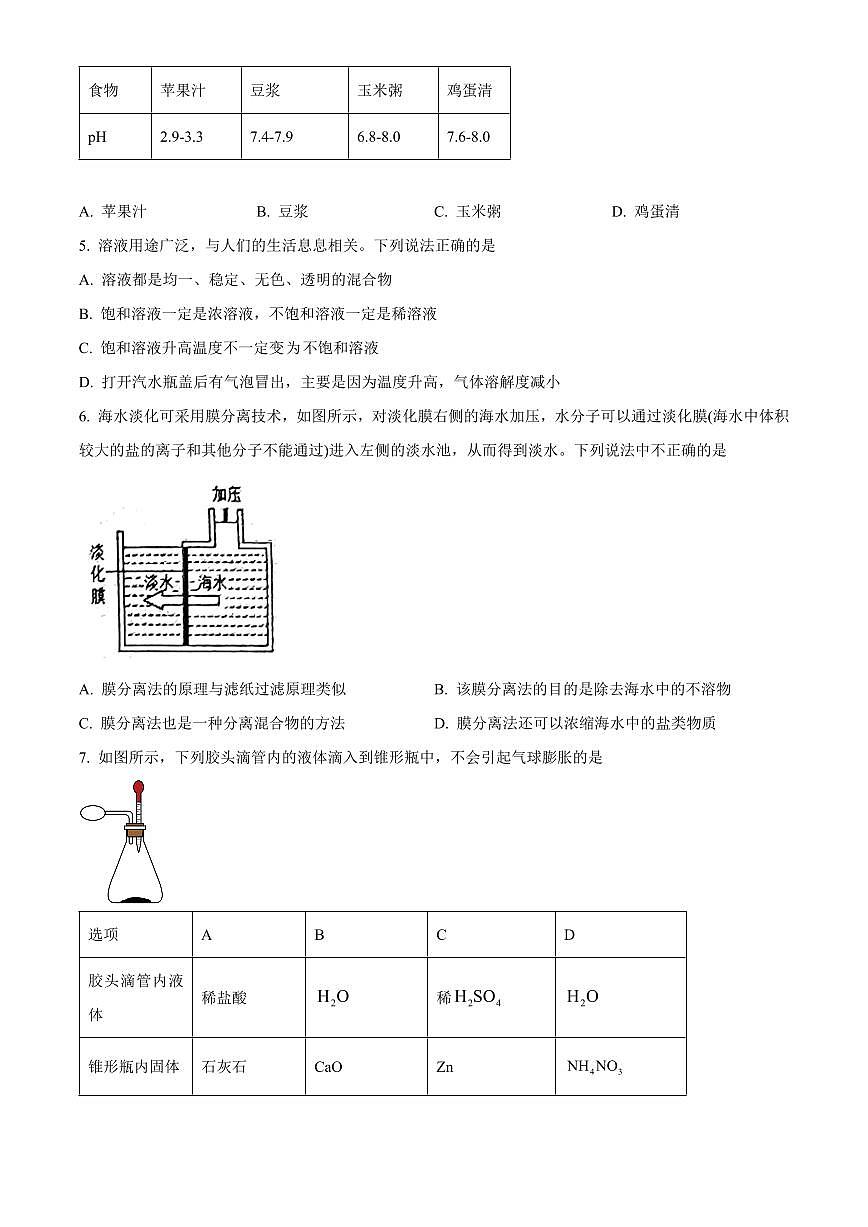 山东省东营市利津县2025-2026学年上学期期末考试九年级化学试题（原卷+解析）第2页