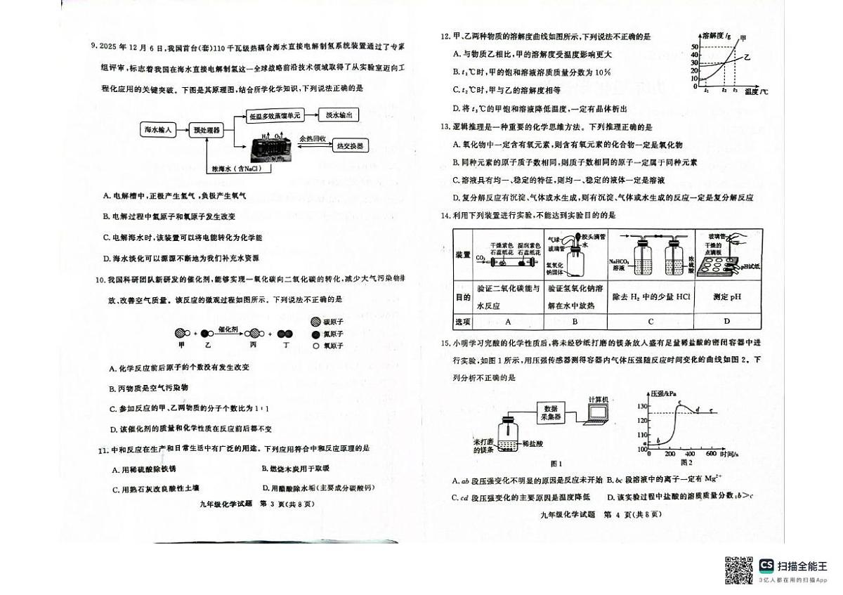 山东聊城市东昌府区2025-2026学年九年级上学期2月期末考试化学试题第2页