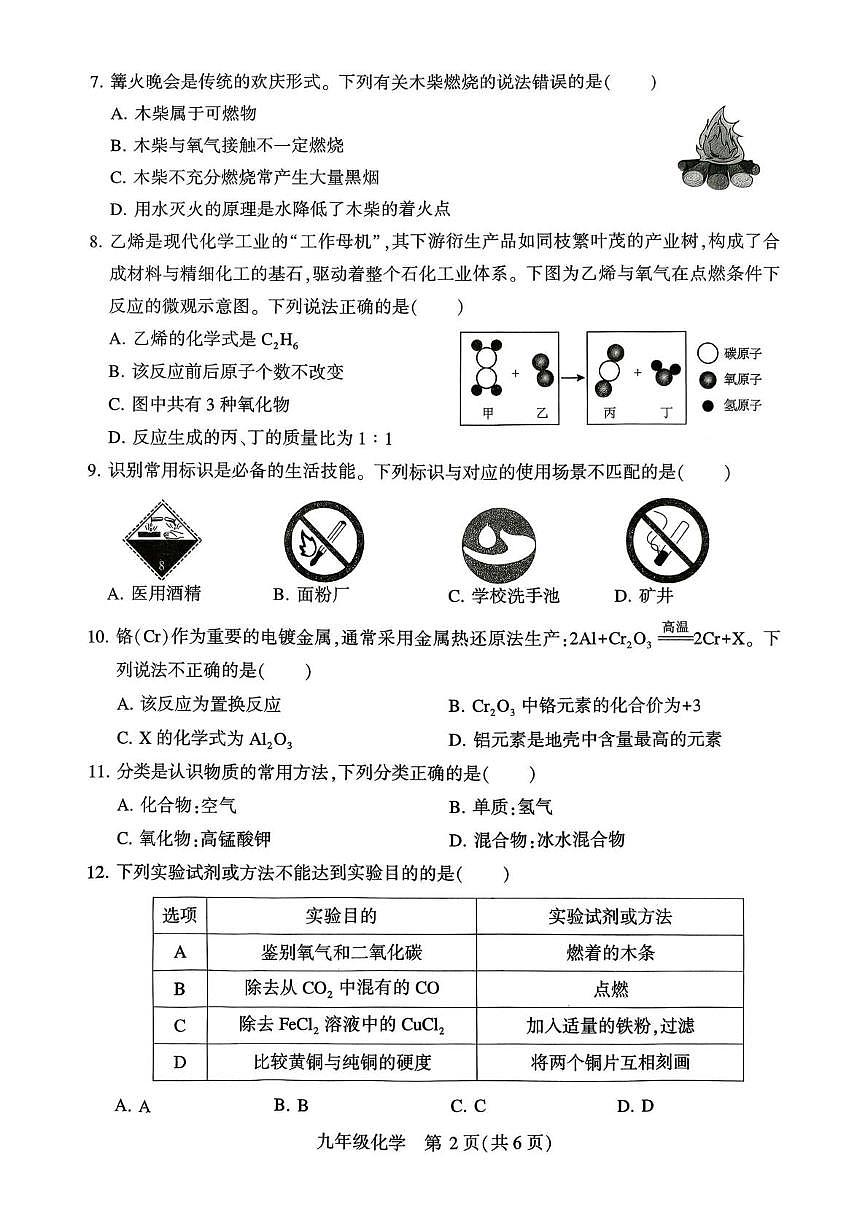 河南许昌市襄城县2025-2026学年九年级上学期期末教学质量检测化学试题第2页