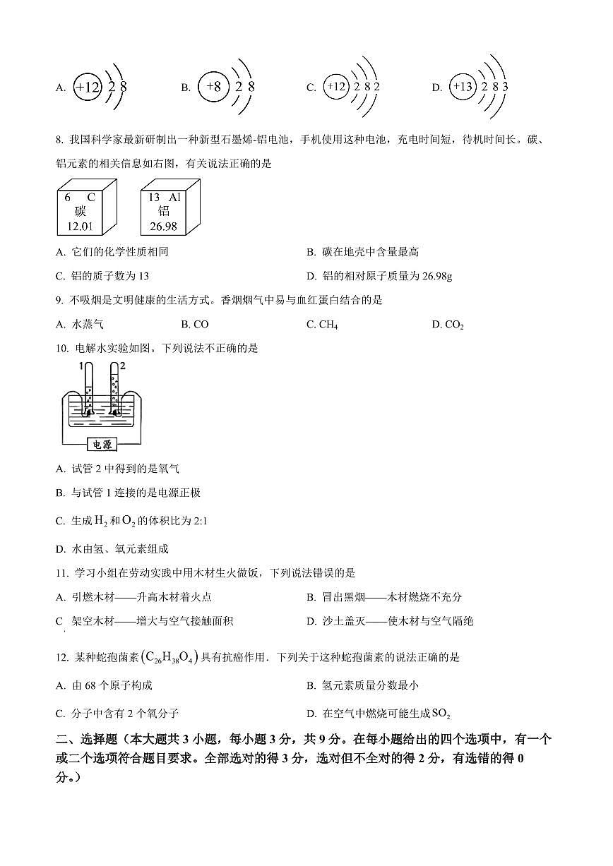 湖南省长沙市长沙县2025-2026学年九年级上学期1月期末考试化学试题（试卷+解析）第2页