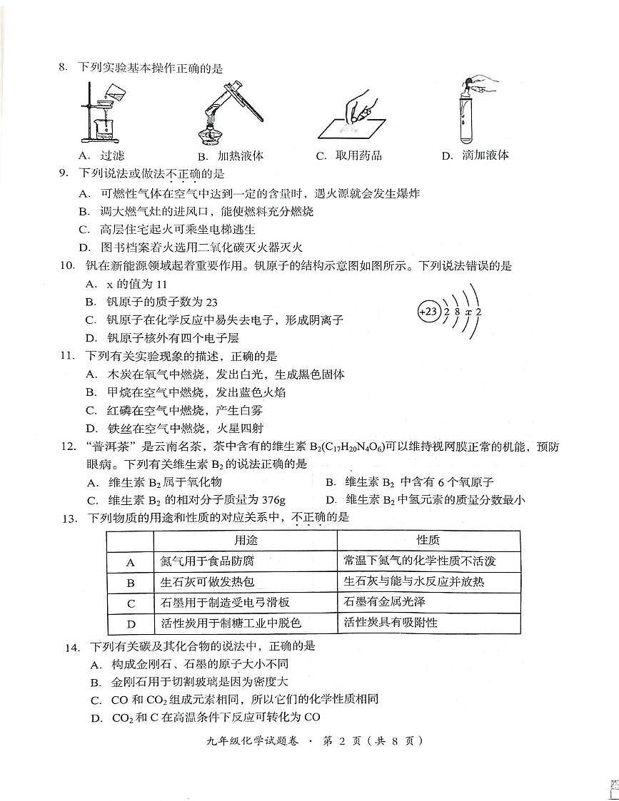 云南昆明市嵩明县2025-2026学年九年级上学期2月期末化学试题第2页