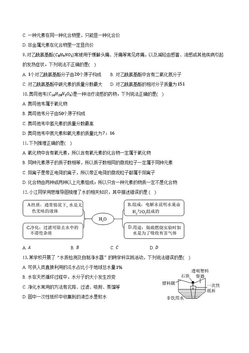 2025年中考化学第一轮复习专题4---自然界的水（江西专用）练习题 （含答案+解析）第2页