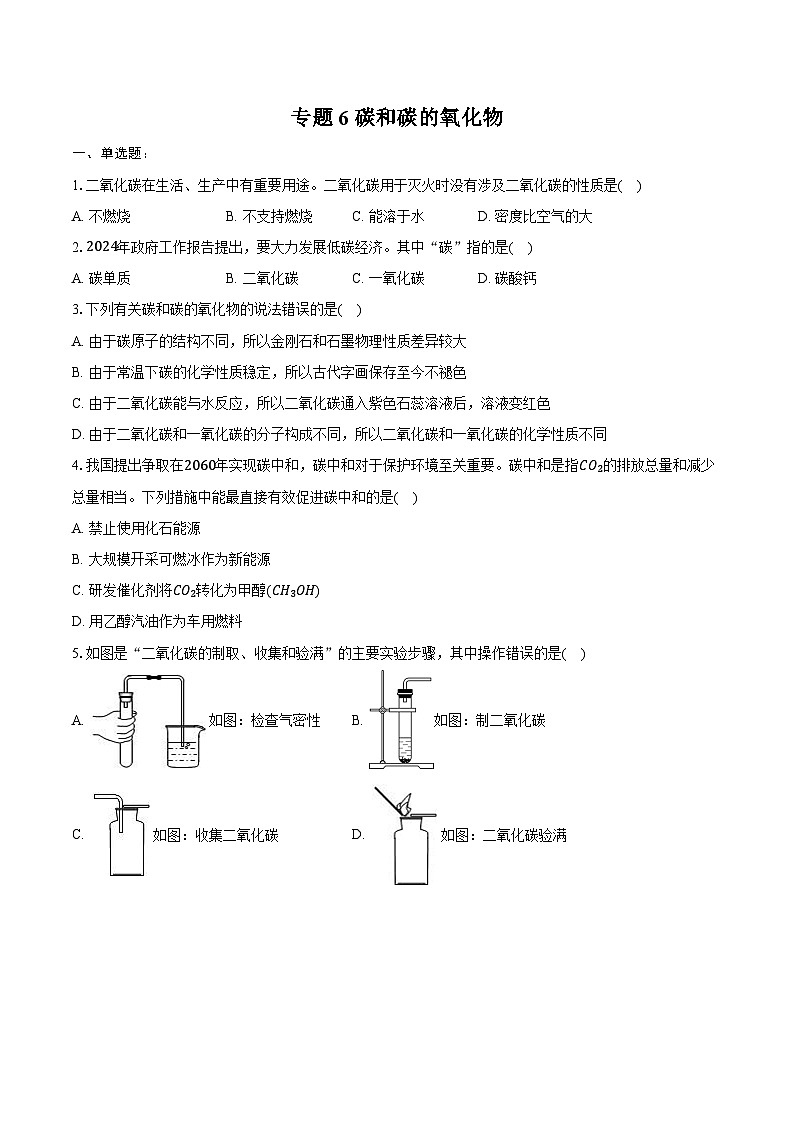 2025年中考化学第一轮复习专题6---碳和碳的氧化物（江西专用）练习题 （含答案+解析）第1页