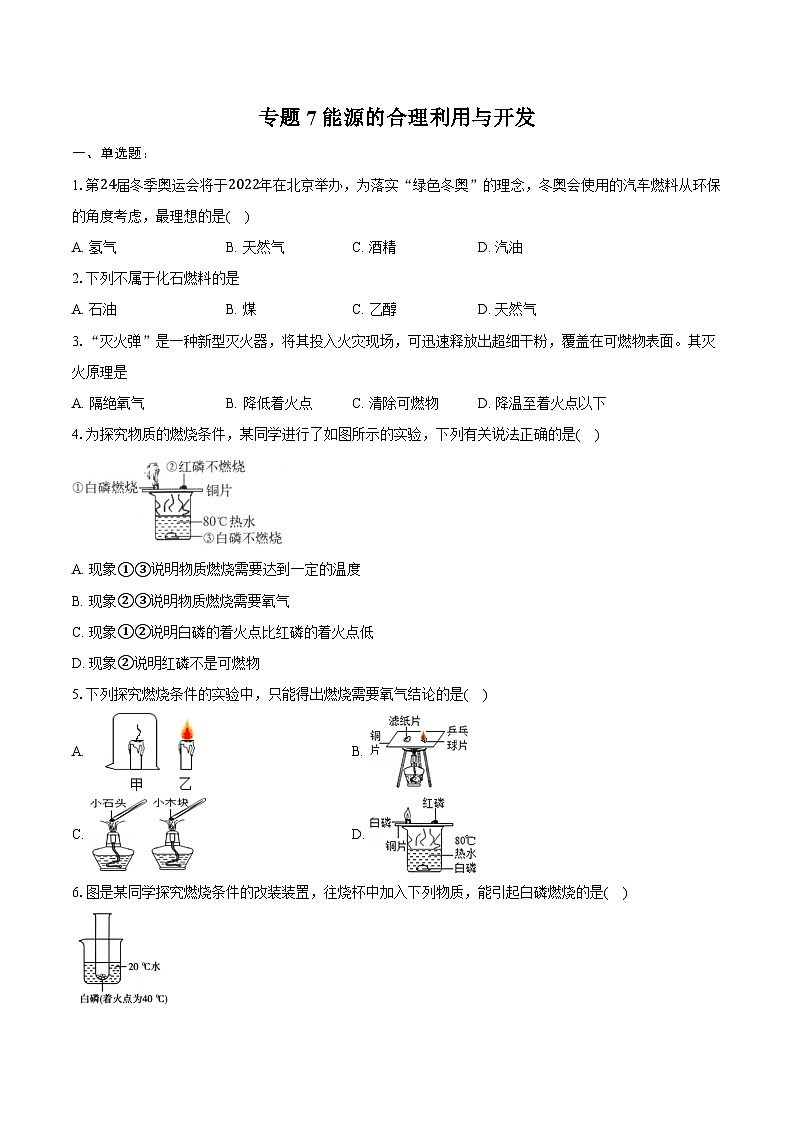 2025年中考化学第一轮复习专题7---能源的合理利用与开发（江西专用） (1)练习题 （含答案+解析）第1页