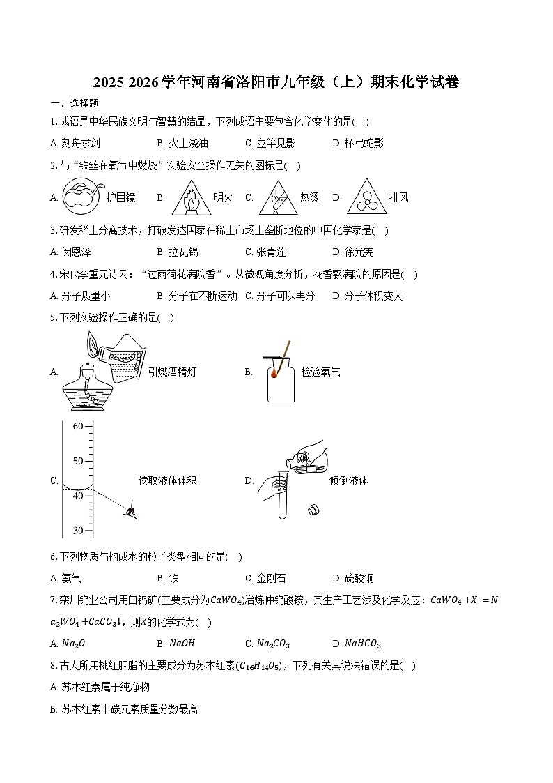 2025-2026学年河南省洛阳市九年级（上）期末化学试卷（含答案）第1页