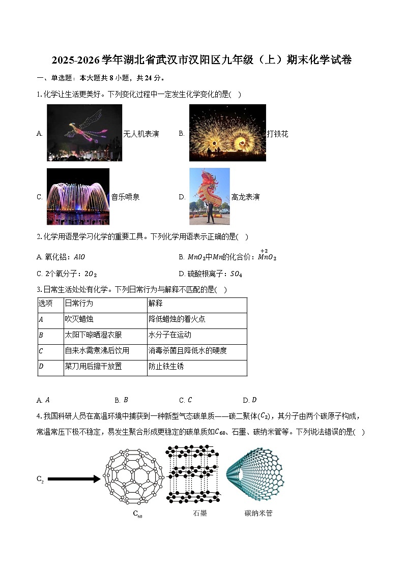 2025-2026学年湖北省武汉市汉阳区九年级（上）期末化学试卷（含答案）第1页