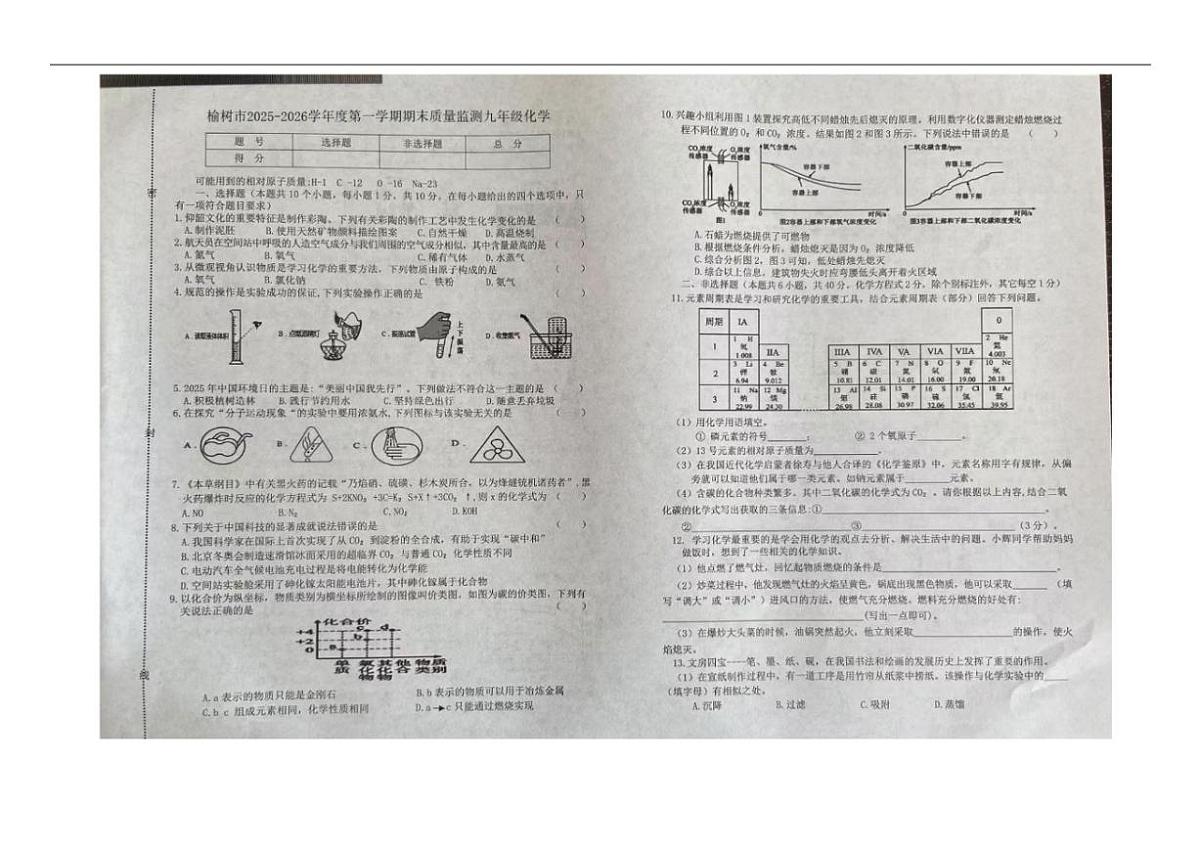 吉林省长春市榆树市2025-2026学年九年级上学期1月期末考试化学试卷（含答案）第1页