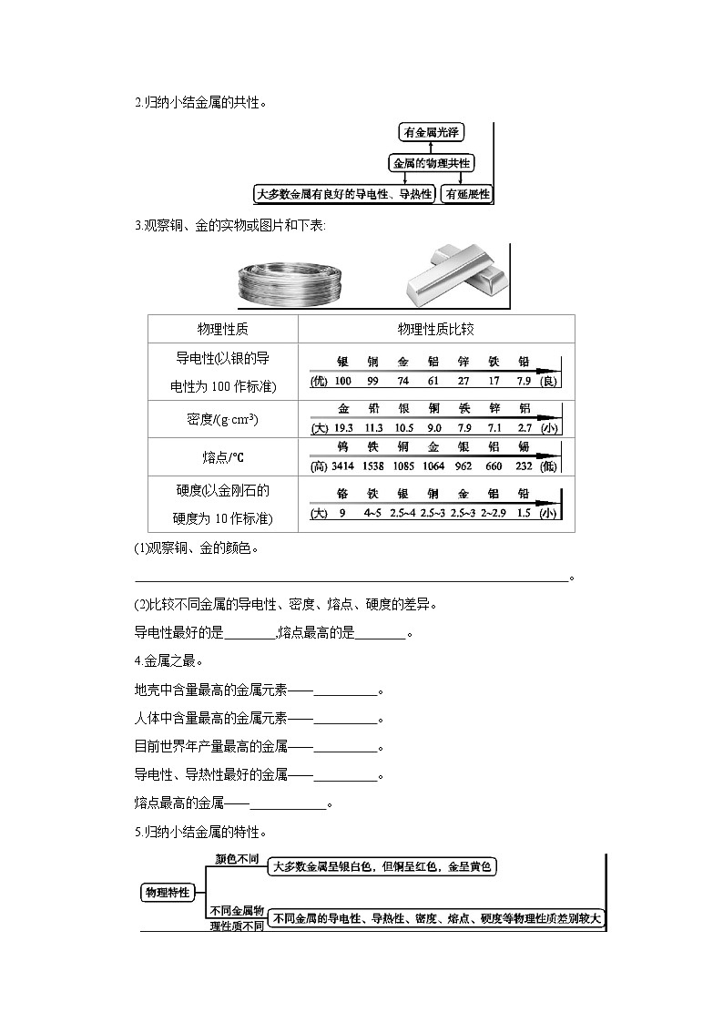 人教版九年级化学下册第八单元金属和金属材料课题1 金属材料学案第2页