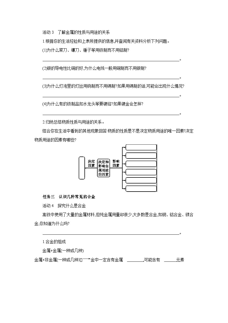 人教版九年级化学下册第八单元金属和金属材料课题1 金属材料学案第3页