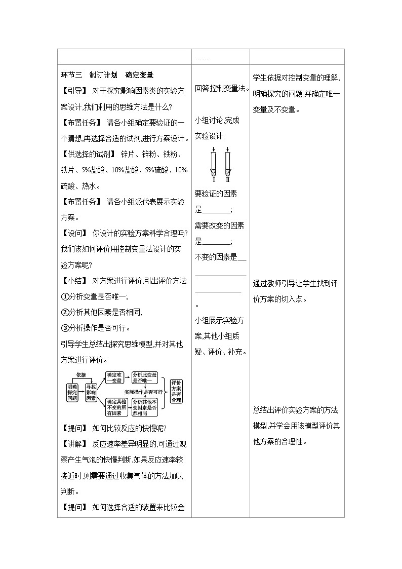 人教版九年级化学下册第八单元金属和金属材料科学探究 探究影响金属与酸反应速率的因素教案（表格式）第2页