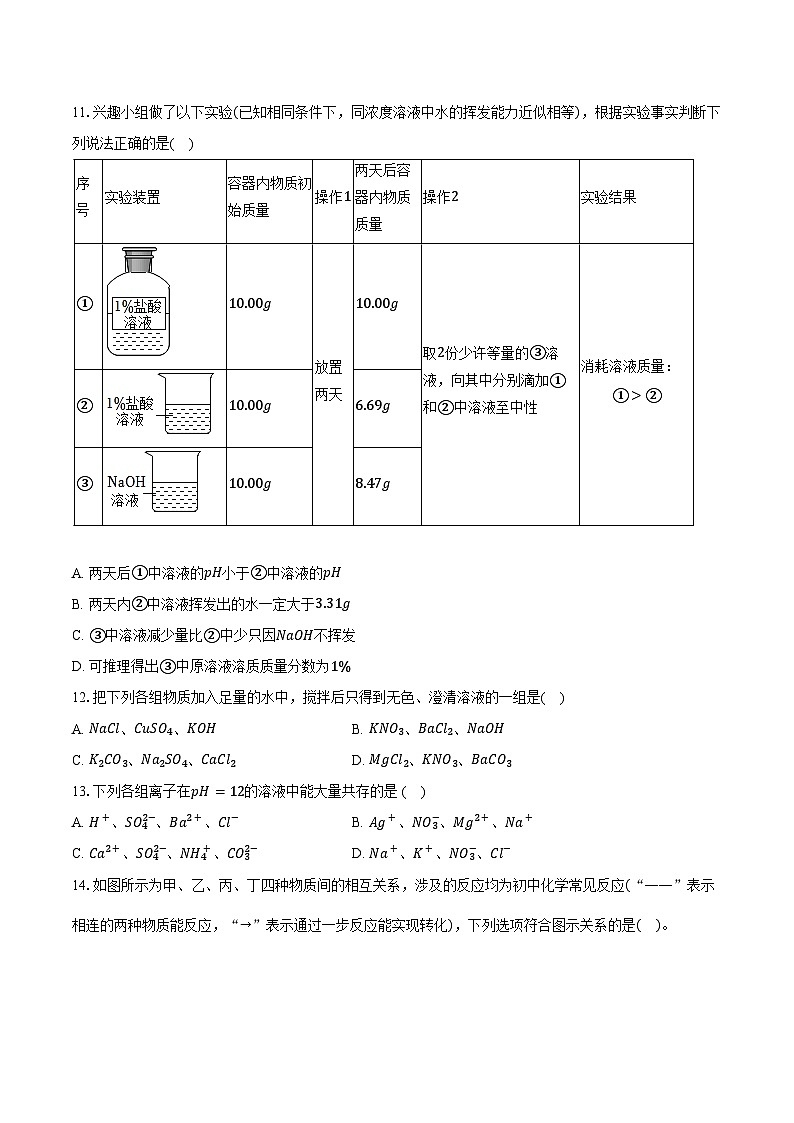 2026年中考化学第一轮复习 专题10：常见的酸、碱、盐 试卷（含答案+解析）第3页