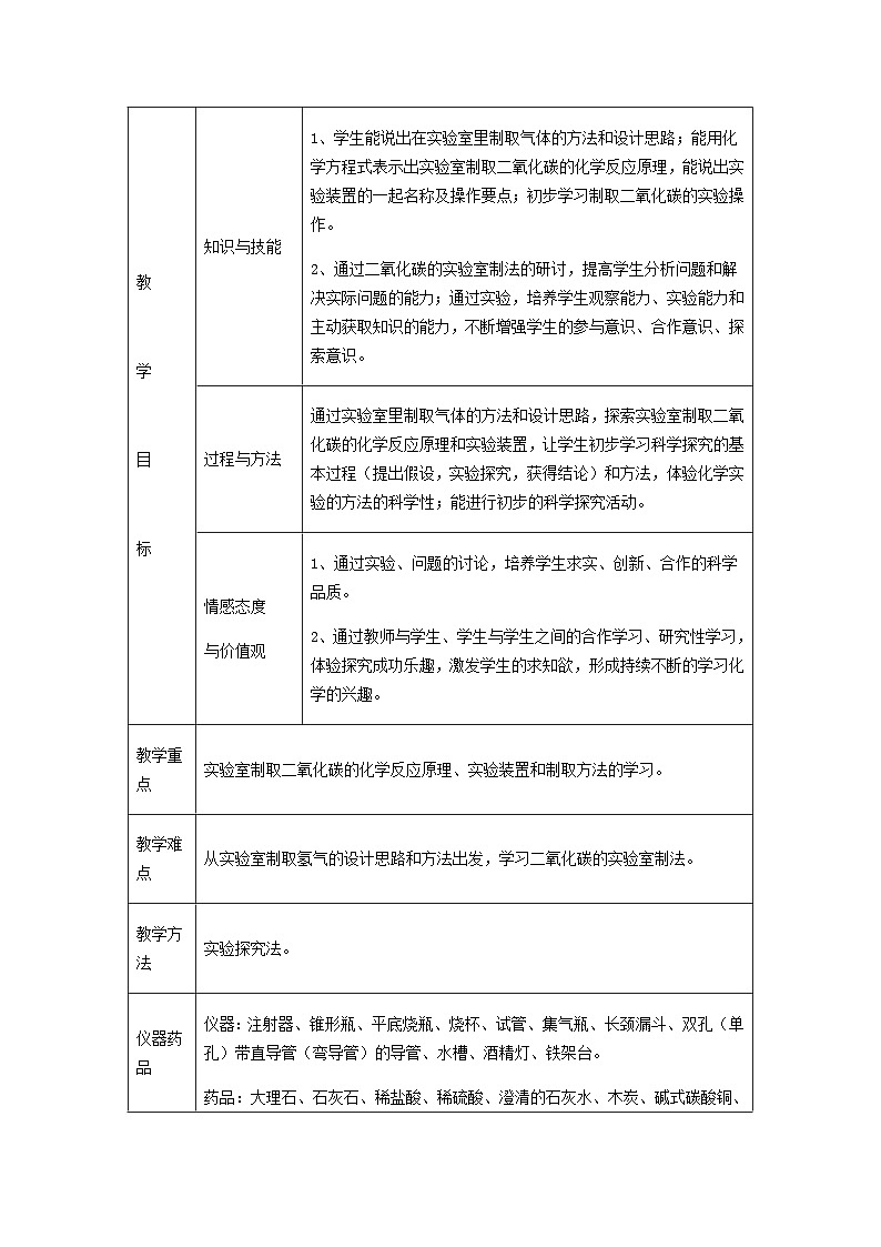 2025九年级化学上册第6单元碳和碳的氧化物课题2二氧化碳制取的研究教案设计3新版新人教版第2页