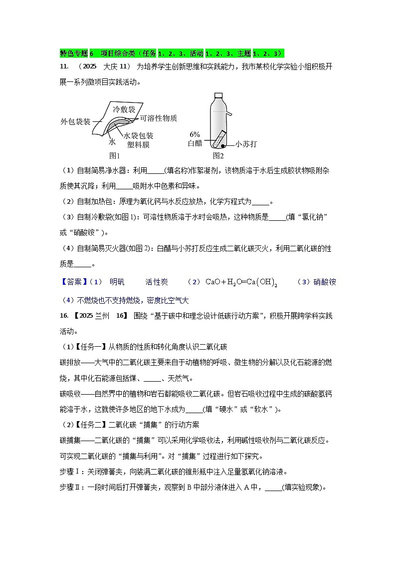 2025年全国各地中考化学真题分类精选特色专题6  项目综合类（含答案和部分解析）第1页