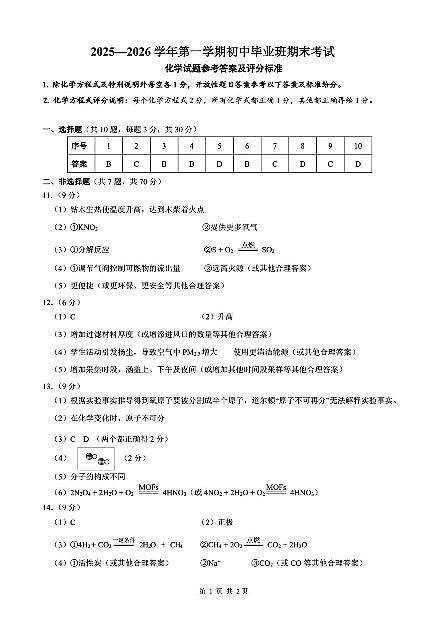 【化学+答案】福建省厦门市2025-2026学年九年级上学期期末化学第1页