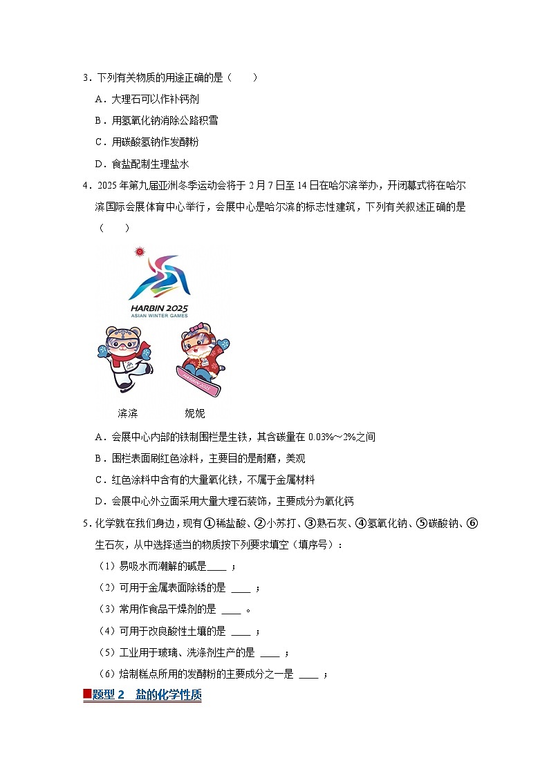 第8章第4节 几种重要的盐 2025-2026学年沪教版2024初中化学九年级下册同步复习讲义（原卷版）第2页