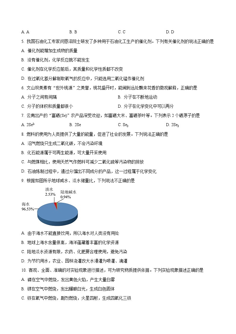 云南省文山州2025-2026学年九年级上学期期末学业质量监测化学试卷（试卷+解析）第2页