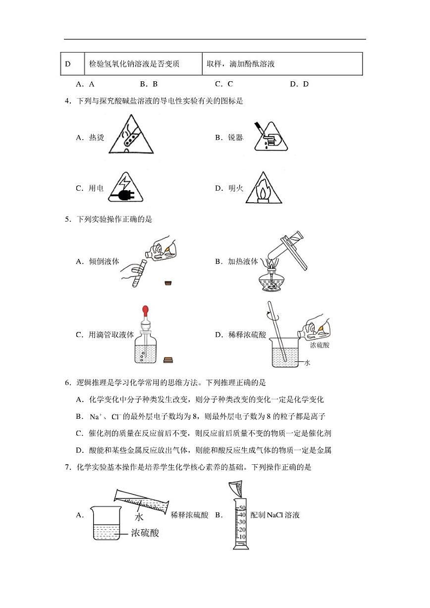 7.1酸及其性质随堂练习鲁教版化学九年级下册（含解析）第2页