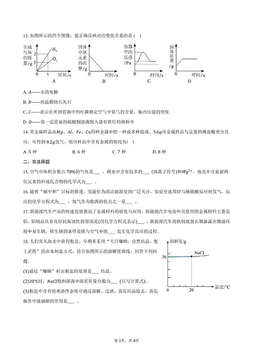 2025-2026学年河南省驻马店二中九年级（上）期末化学试卷（含答案）第3页