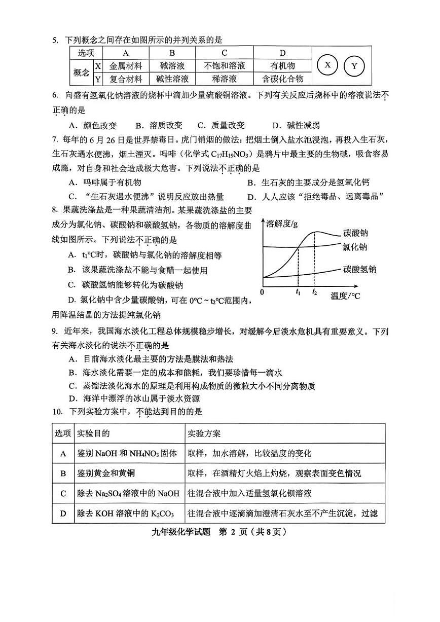 2025-2026学年山东省威海市环翠区九年级上学期2月期末化学试题（含答案）第2页