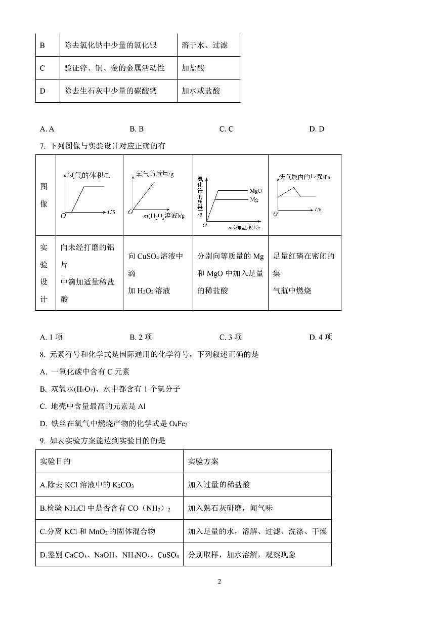 广东省广州市铁一集团学校2024-2025学年九年级下学期开学模拟化学试题含答案第2页