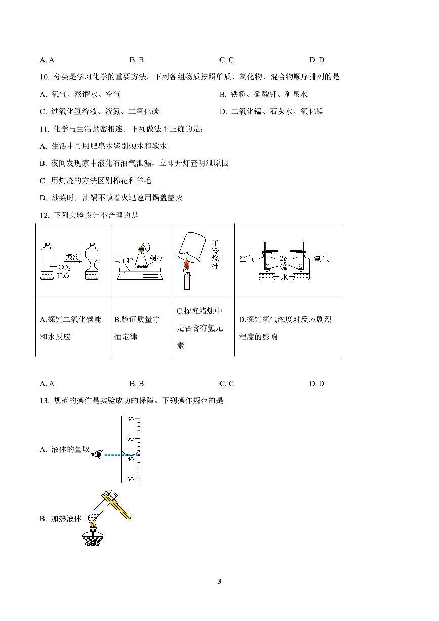 广东省广州市铁一集团学校2024-2025学年九年级下学期开学模拟化学试题含答案第3页
