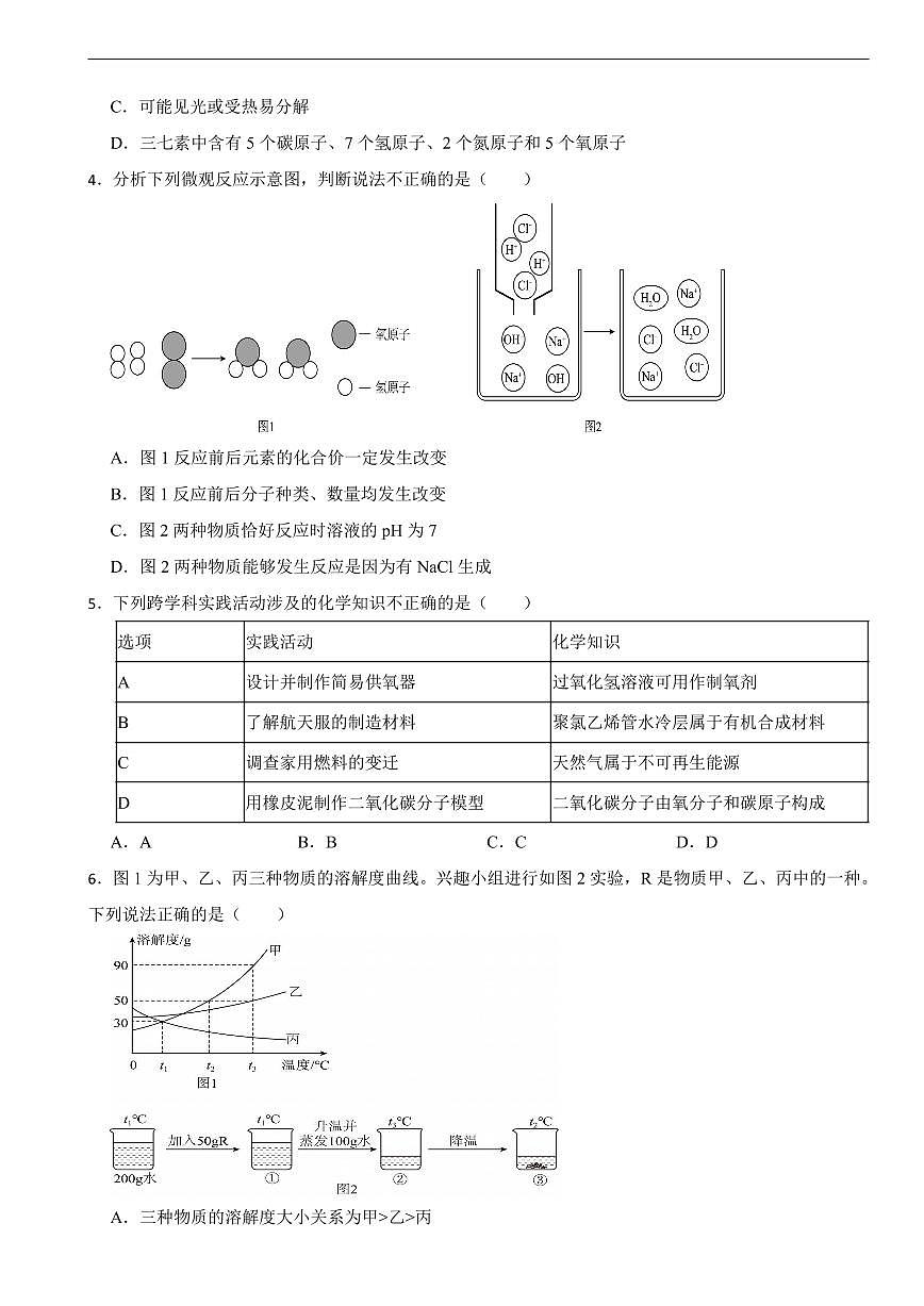 广东省深圳市2026年中考第三次模拟考试化学试题及答案第2页