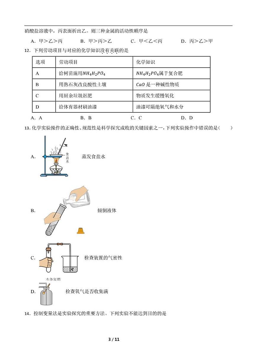 2024-2025学年广东省湛江市雷州市部分校九年级下学期3月联考化学试题（含答案）第3页