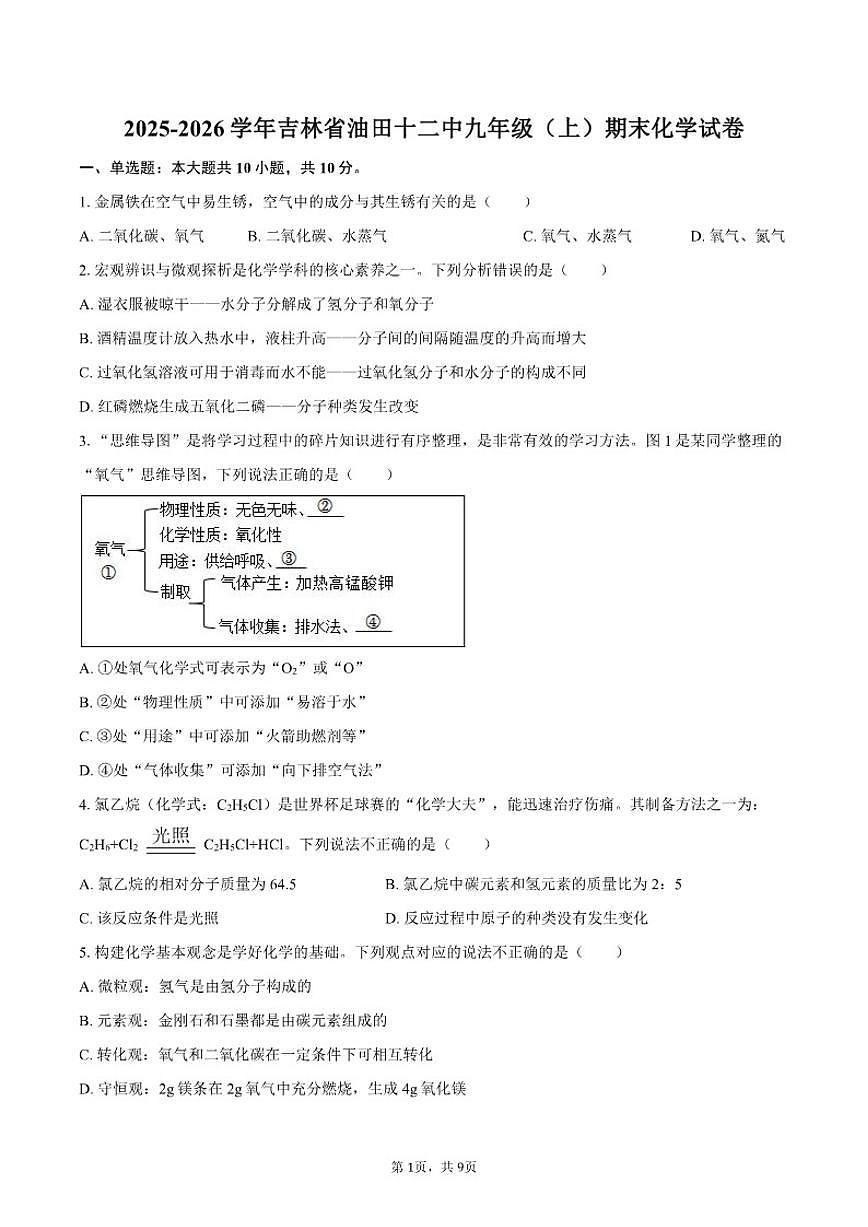 2025-2026学年吉林省油田十二中九年级（上）期末化学_(含答案_)试卷第1页