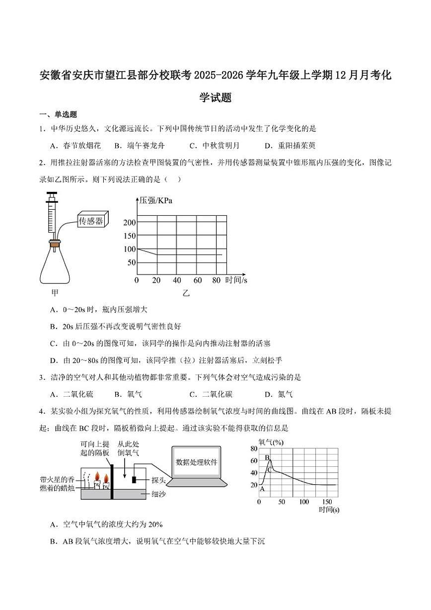 2025-2026学年安徽省安庆市望江县部分校九年级上学期12月月考化学_(含答案_)试卷第1页