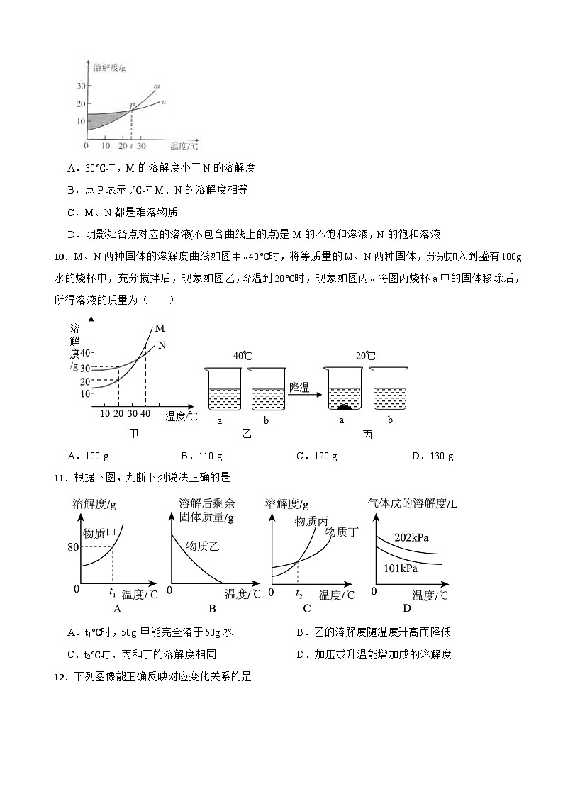 九年级化学下册 第七章 探索溶解现象 单元测试卷（二）沪教版（含解析）第3页