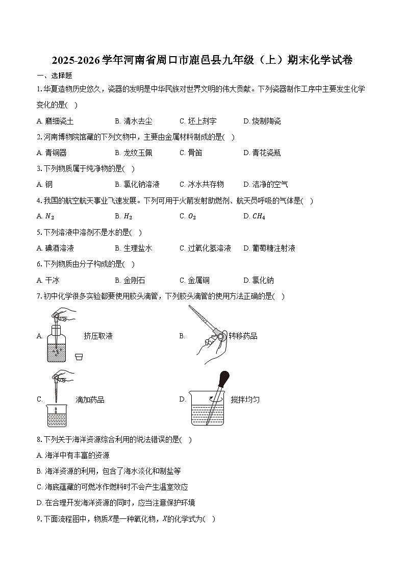 2025-2026学年河南省周口市鹿邑县九年级（上）期末化学试卷（含答案）第1页