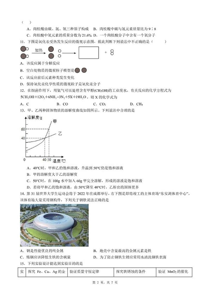 2025-2026学年广东省惠州市惠东县九年级上化学期末考前自测试卷（一）（含答案）第2页