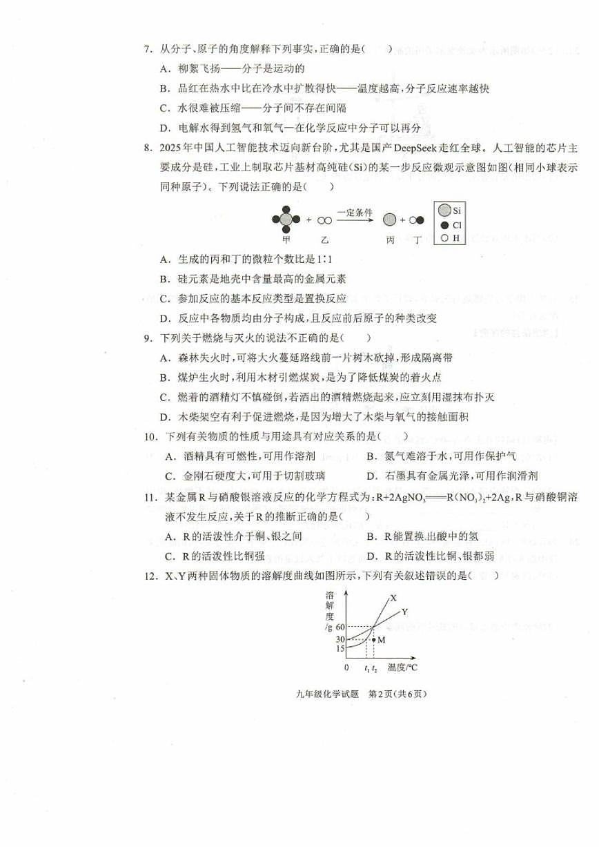 河南省驻马店市平舆县2025一2026学年九年级上学期2月期末学情测评化学试卷（含答案）第2页