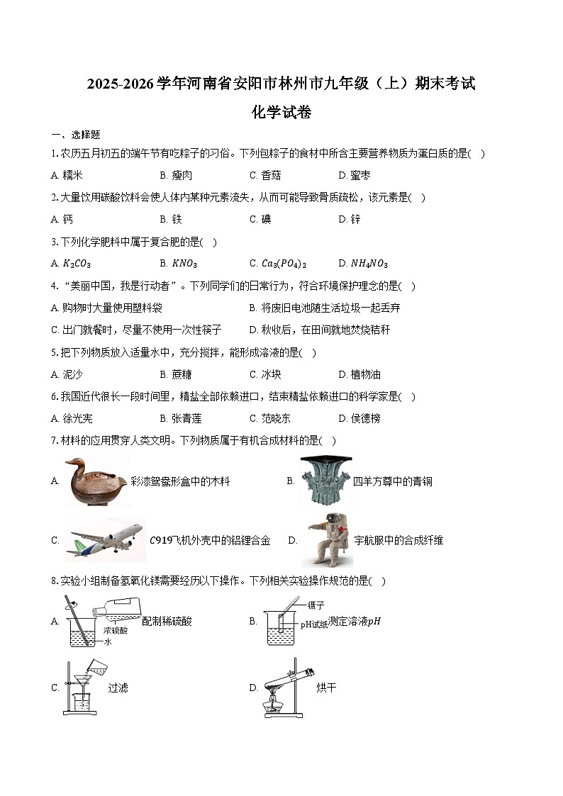2025-2026学年河南省安阳市林州市九年级（上）期末化学试卷（含答案）第1页
