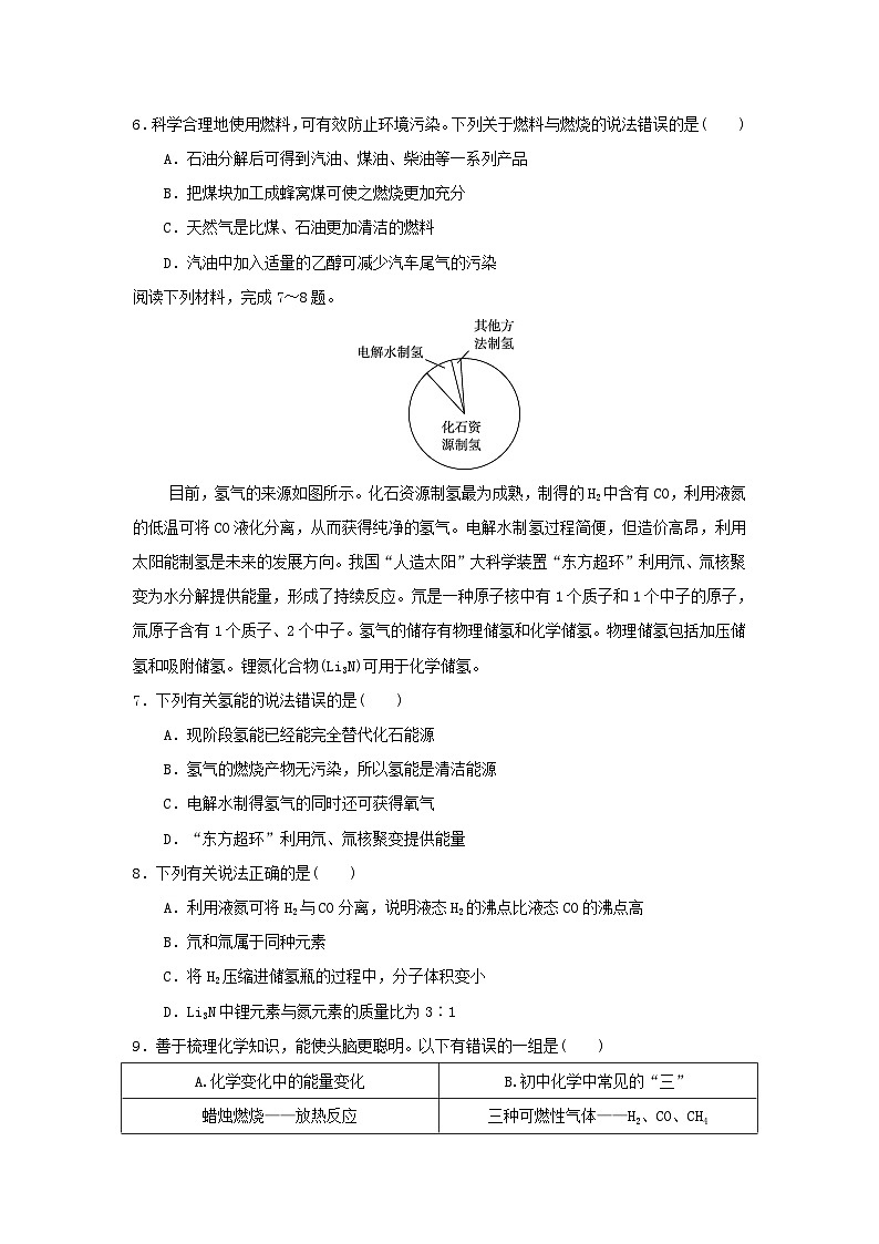 安徽省2025九年级化学上册第七单元燃料及其利用学情评估试卷及答案（人教版）第2页