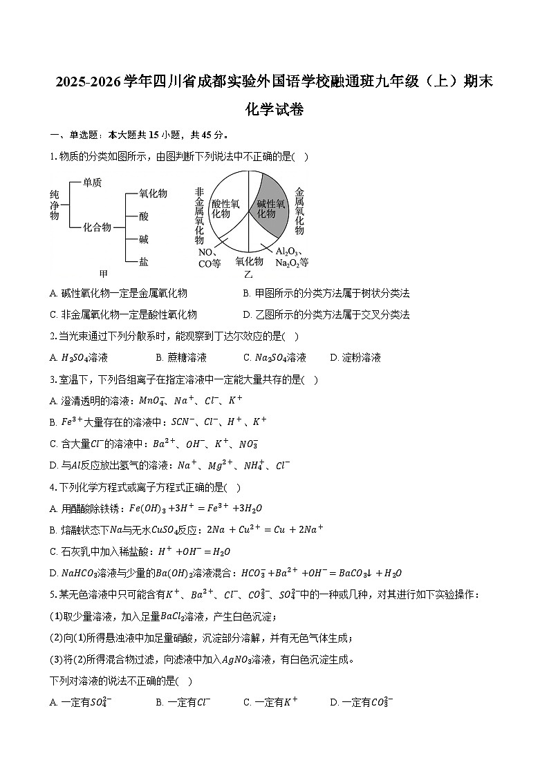 2025-2026学年四川省成都实验外国语学校融通班九年级（上）期末化学试卷（含答案）第1页