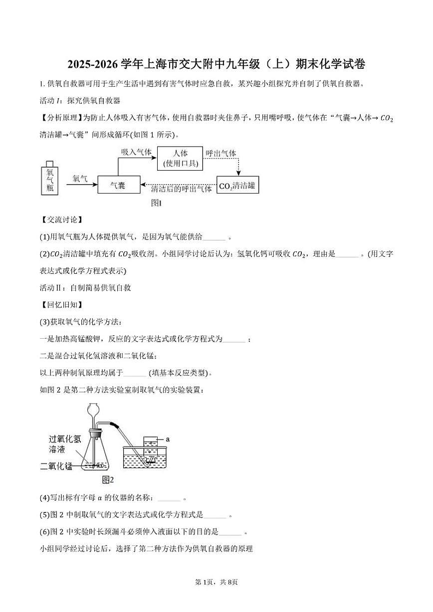 2025-2026学年上海市交大附中九年级（上）期末化学试卷（含答案）第1页
