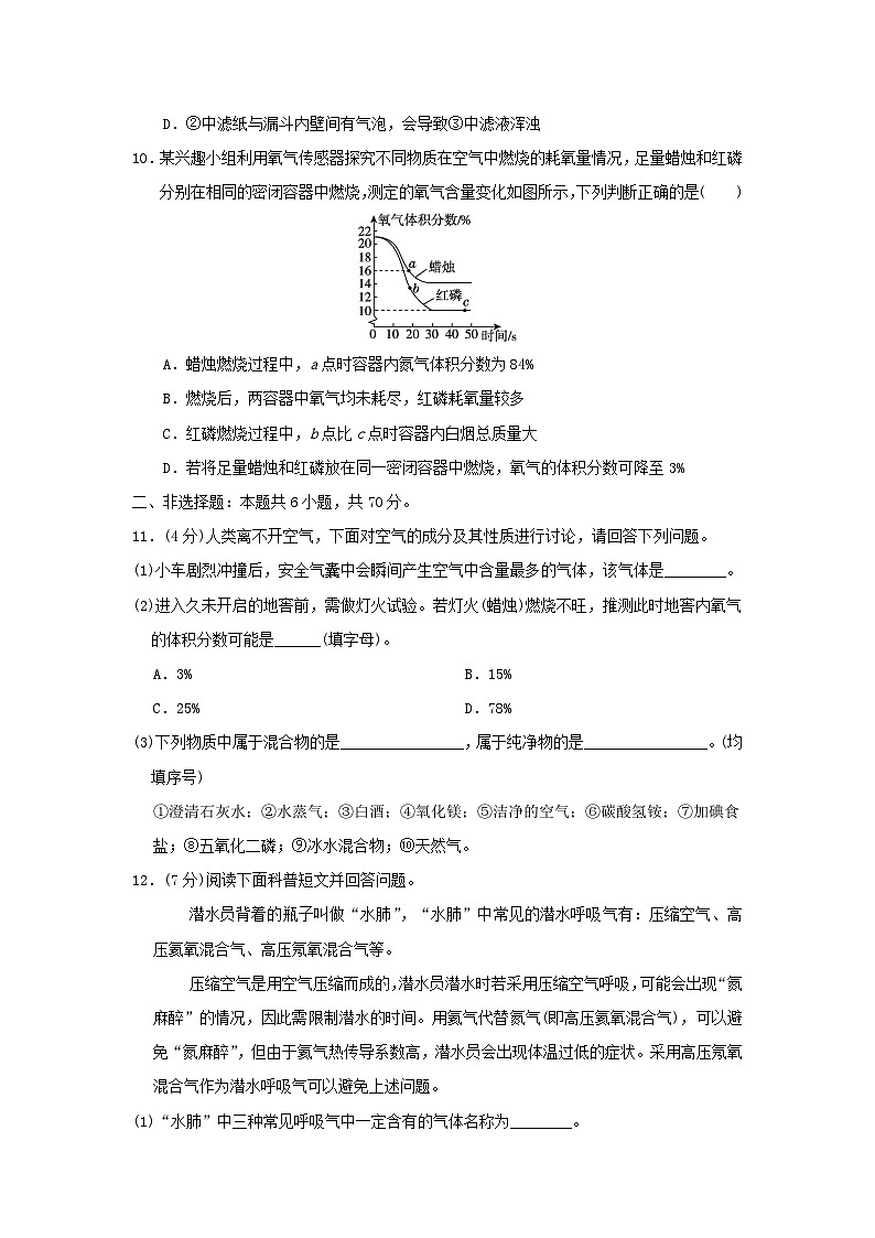 2025九年级化学上册第2章空气与水资源学情评估试卷及答案（沪教版）第3页