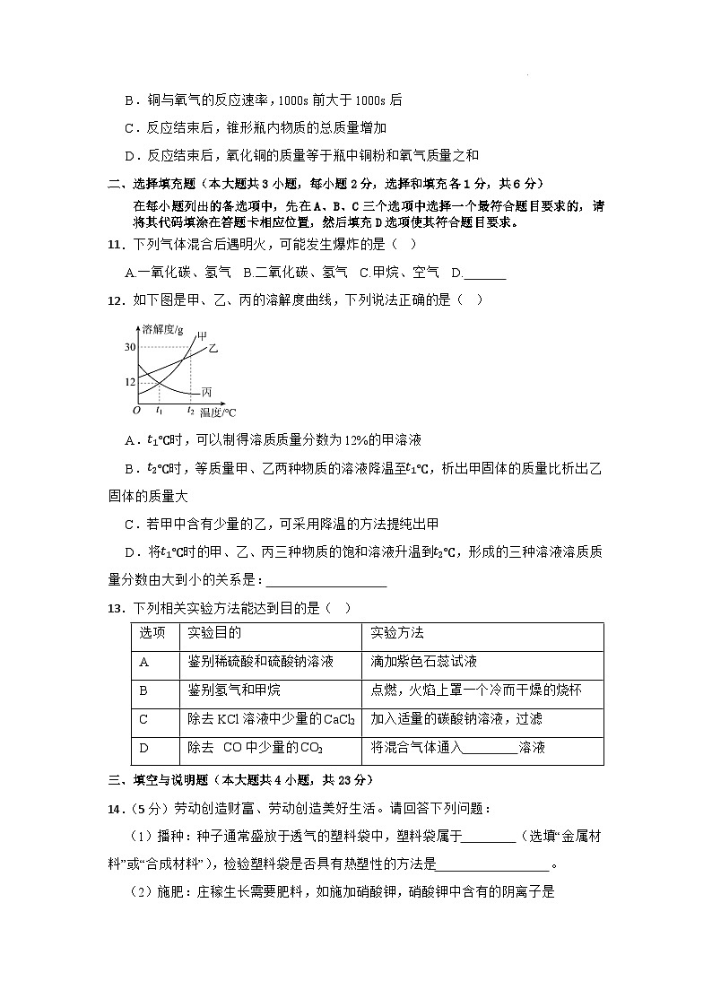 2026年江西中考模拟化学测试卷含答案第3页