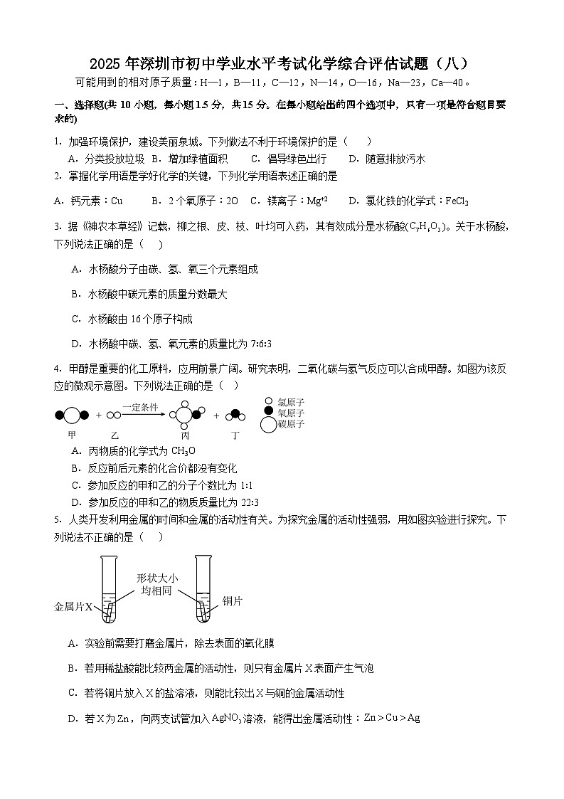 2025年广东省深圳市初中学业水平考试化学综合评估试题（八）含答案第1页