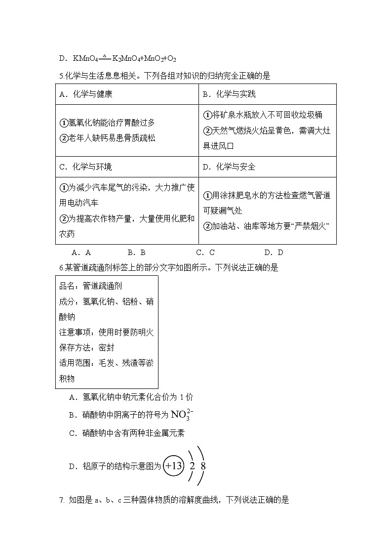 山东省济宁市2025-2026学年九年级化学中考模拟自编模拟卷（7)(原卷版，鲁教版1-11单元）第2页