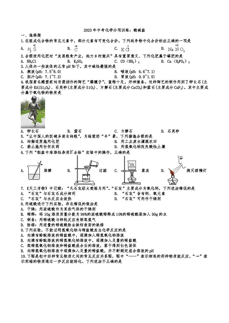 2026年中考化学人教版二轮复习题分项训练酸碱盐第1页