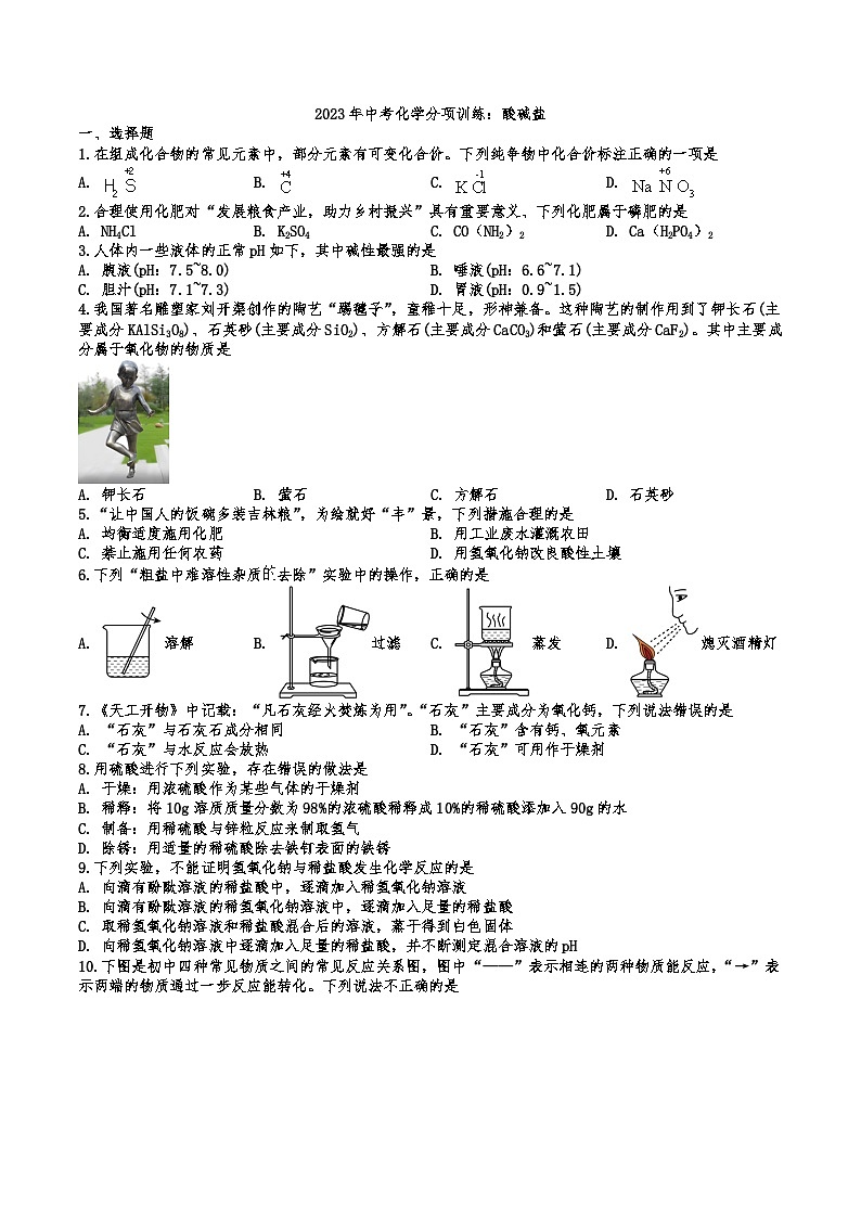 2026年中考化学人教版二轮复习题分项训练酸碱盐第1页