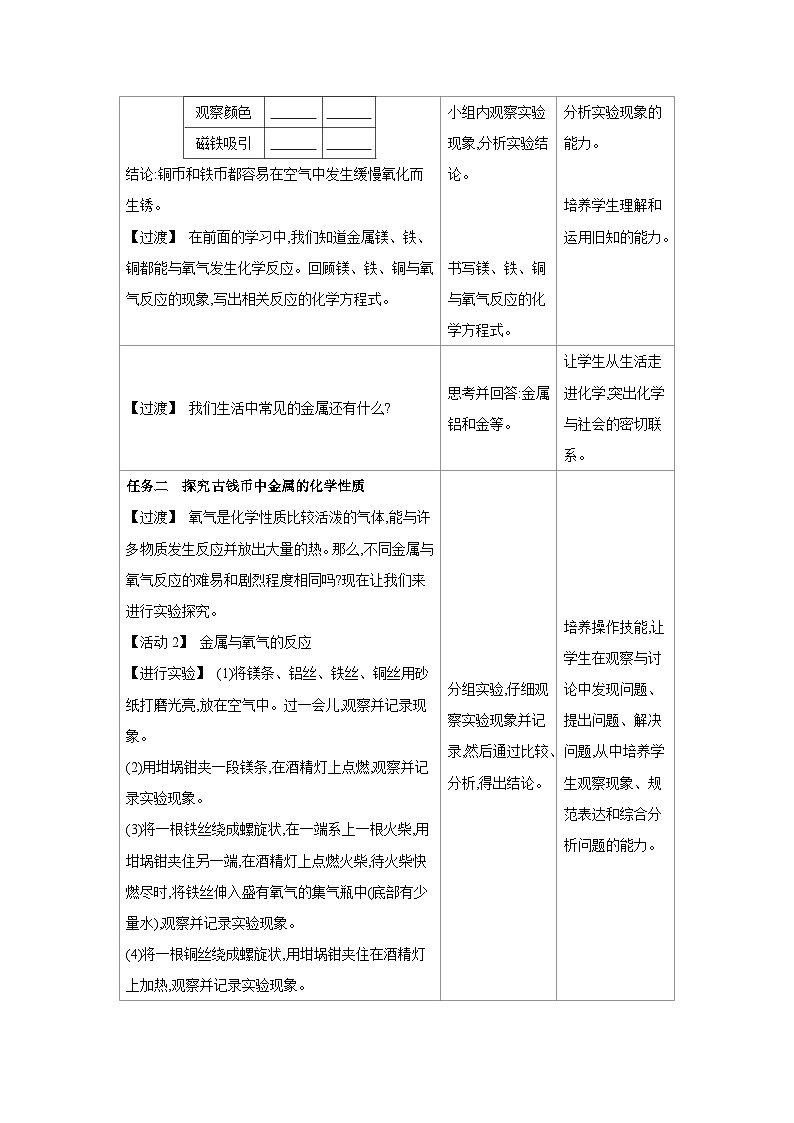 科粤版九年级化学下册6.2金属的化学性质第1课时 认识金属的主要化学性质 置换反应教案第3页