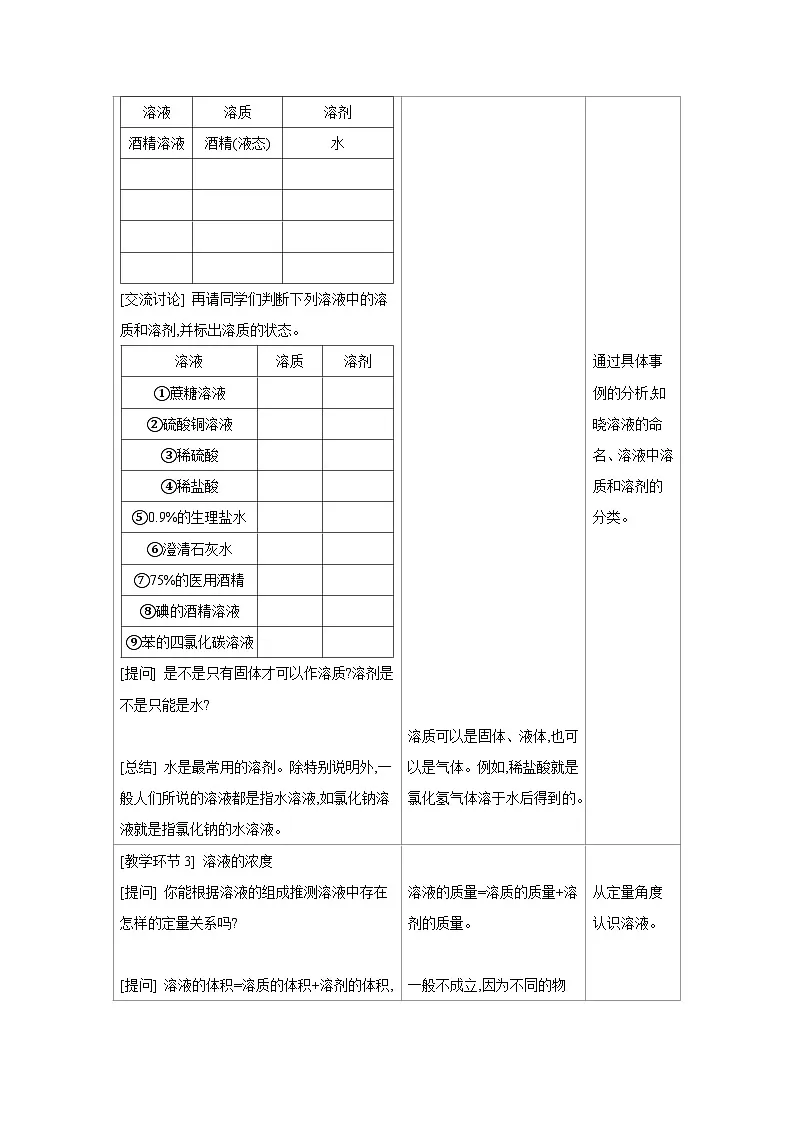 沪教版九年级化学下册第7章探索溶解现象第2节溶液组成的表示第1课时溶液的组成和浓度教案第3页