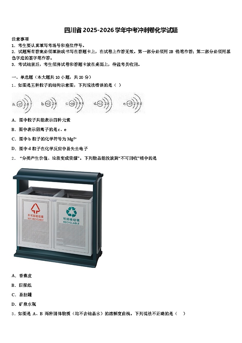 四川省2025-2026学年中考冲刺卷化学试题（含答案解析）第1页