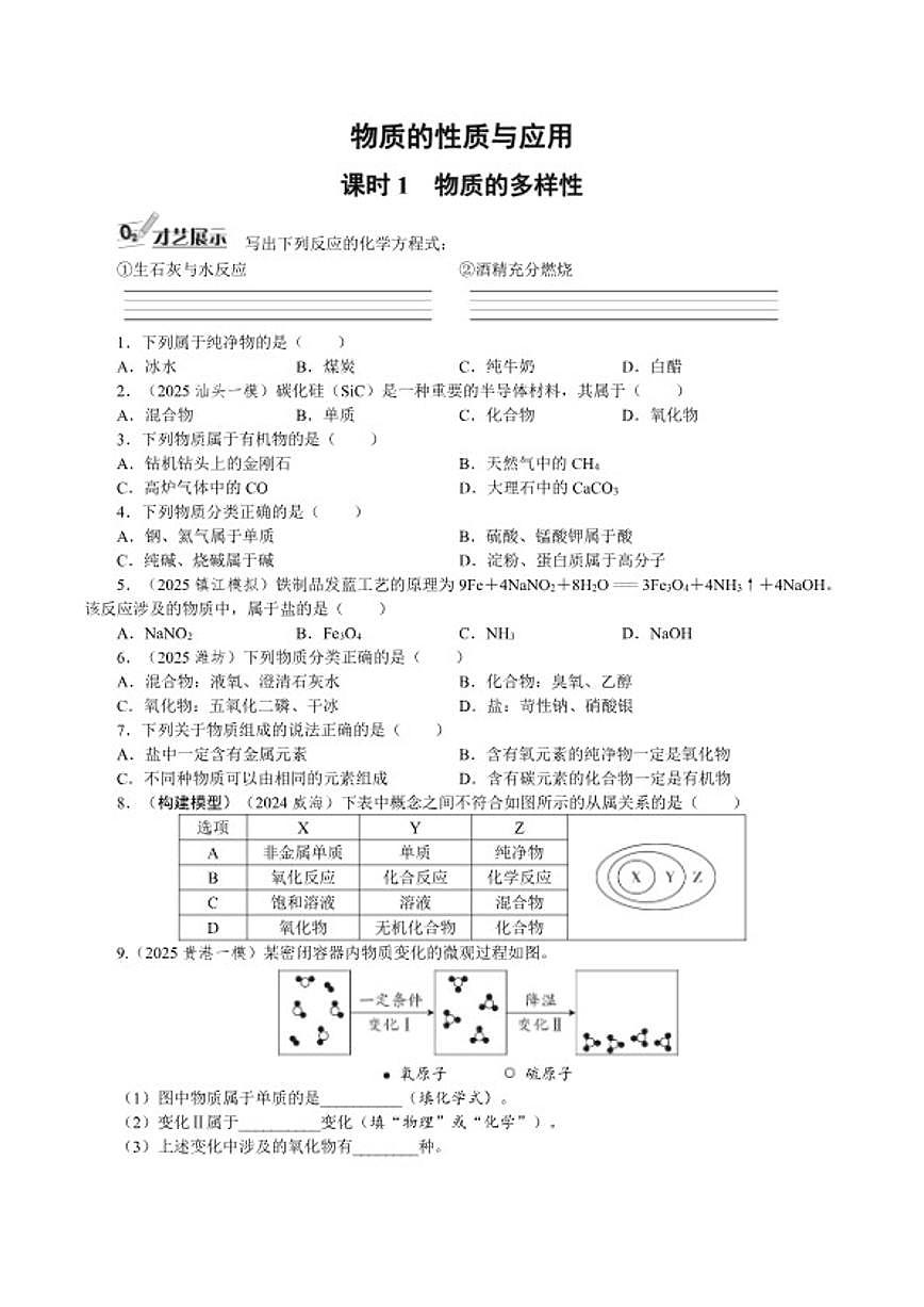 课时1 物质的多样性2026年中考化学一轮复习考点练习（含答案）第1页