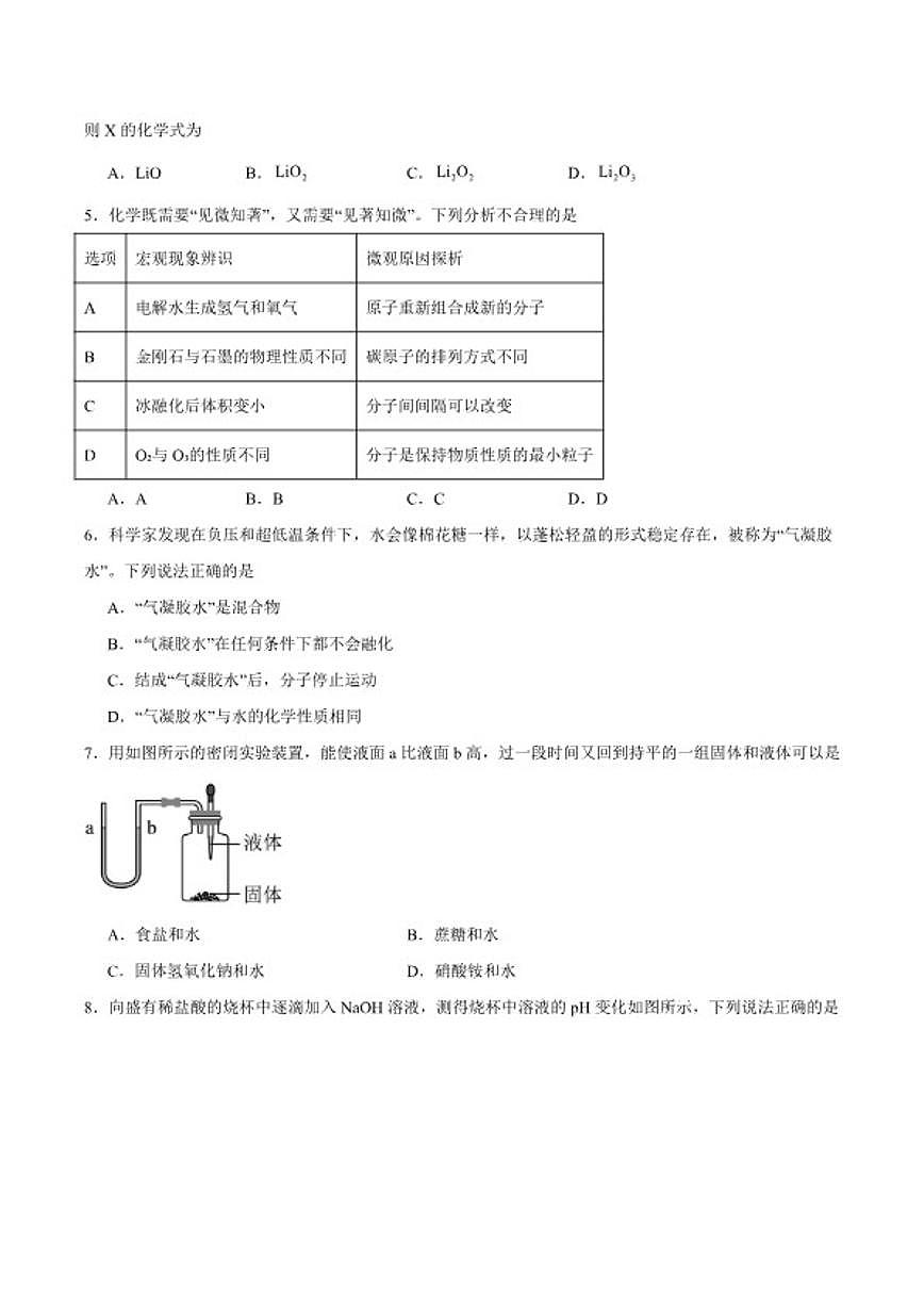 2025-2026学年四川省泸州市龙马潭区五校九年级下学期开学考试化学试卷(含答案)第2页