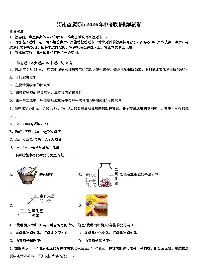 河南省漯河市2026年中考联考化学试卷（含答案解析）第1页